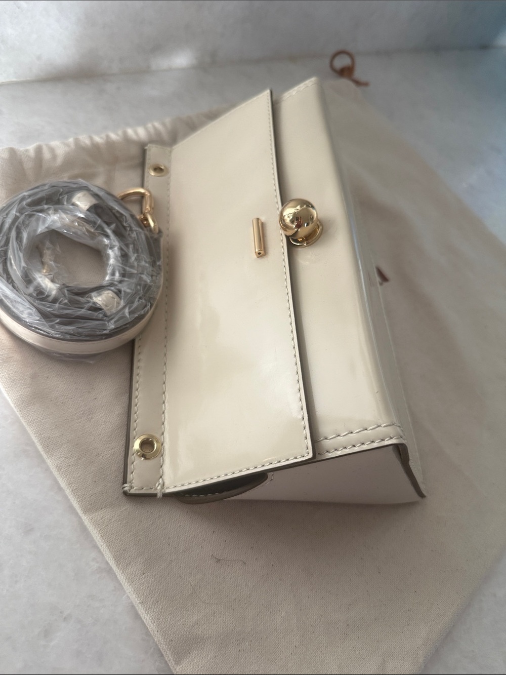 cult gaia Cream Patent Crossbody with Gold Hardware Accent